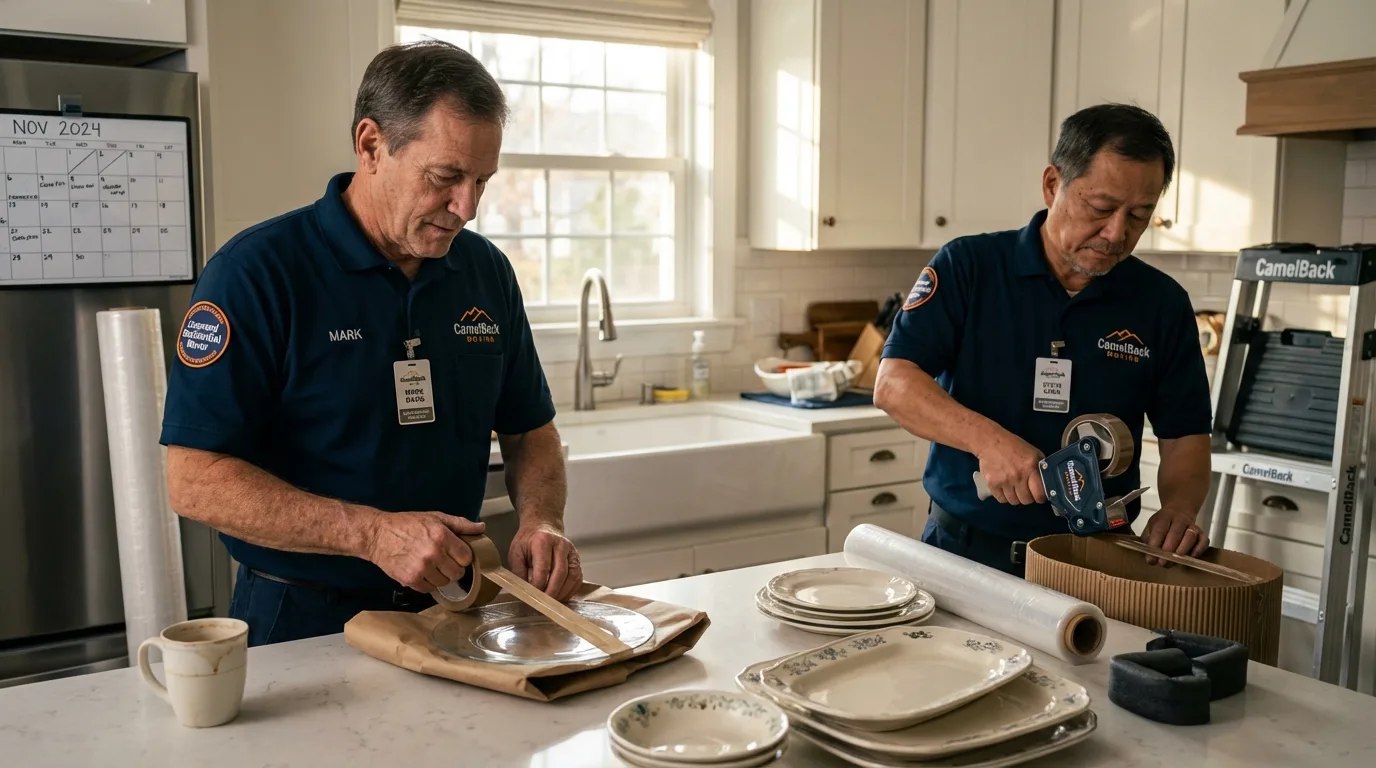 Professional crew packing kitchen dishware in Wheaton, IL